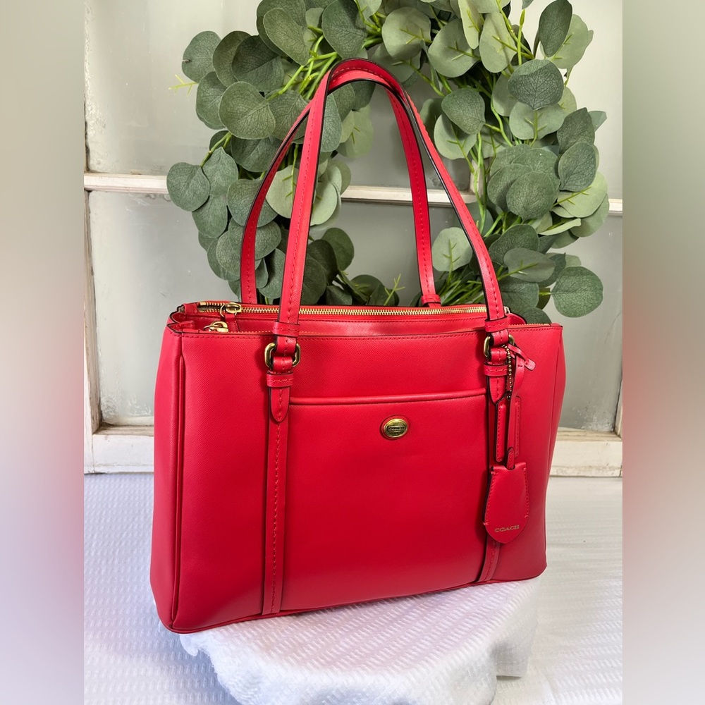 COACH Leather Peyton Double Zip CarryAll Handbag